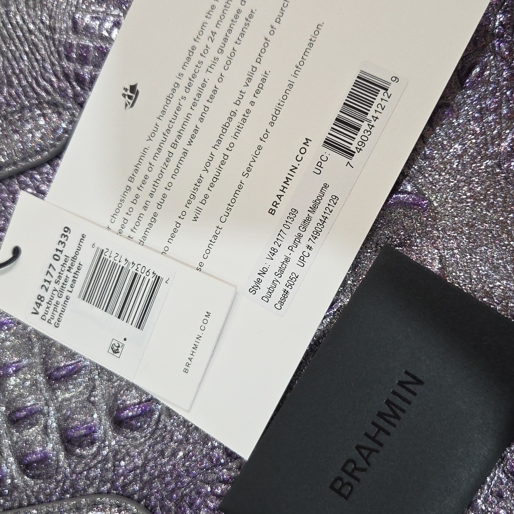 💜▪️Brahmin ▪️ Purple Glitter Melbourne Genuine Leather Medium Duxbury Satchel - Picture 3 of 14